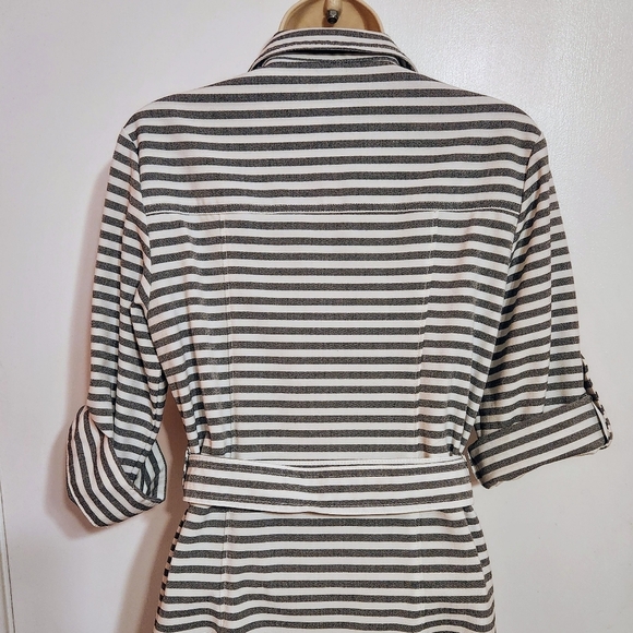 ❗️SOLD❗️Sharagano Striped Convertible Sleeve Zip Belted Utility Shirt Dress Grey - Picture 7 of 12